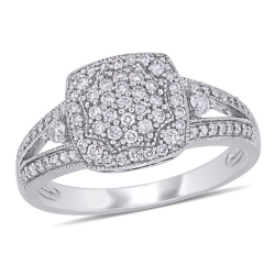 GEM AND HARMONY 1/3 Carat (Ctw H-I, I2-I3) Diamond Cluster Engagement Ring In 10K Gold In White