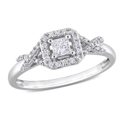 GEM AND HARMONY 1/3 Carat (Ctw H-I, I2-I3) Princess Diamond Engagement Halo Ring In 10K Gold In White