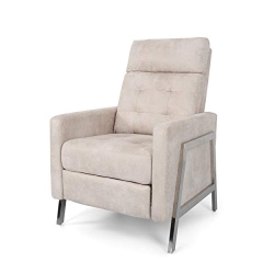 GREAT DEAL FURNITURE Baron Modern Tufted Microfiber Push Back Recliner With Stainless Steel Legs, Ivory And In Gray