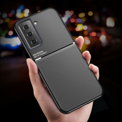 KELVIN Leather Magnetic Texture Slim Matte Back Phone Cove Anti Fall Frosted Stripe Cases for Samsunf Galaxy S21 Fe -Black