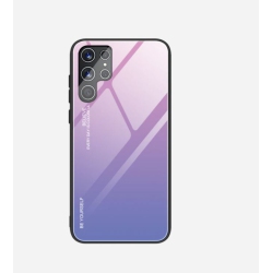 RIVIERA Scratch Resistant Gradient Color Phone Case Anti-Fall Tempered Glass Case for Samsung Galaxy S22 Ultra -Pink And In Blue