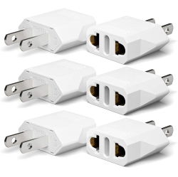 ELEXI 6 Pack Of European to Us/ca Plug Adapter Travel Power Plug Universal Power Jack Wall Plug Converter Input Europe/asia to Usa/canada-White