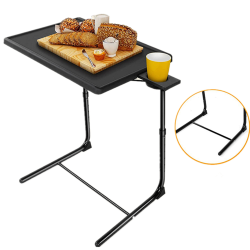 Foldable TV Tray Table with Adjustable Legs and 3 Tilt Angles With 3" cup holder design for Working or Leisure Time Home Kitchen