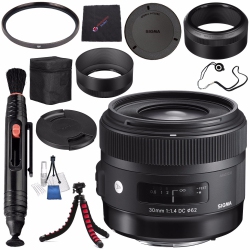 SIGMA 30MM F/1.4 Dc Hsm Art Lens for Nikon #301306 + Deluxe Cleaning Kit + Flexible Tripod Bundle (International Model, No Warranty)