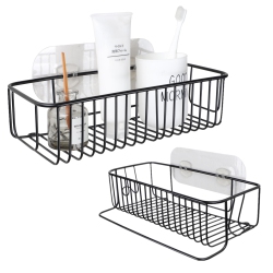 LIVINGBASICS 2 Pieces Stainless Steel Bathroom Organizer Rack, Basket Shelf With Towel Bar for Shower Storage
