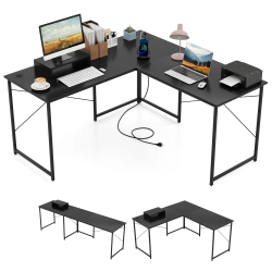 GYMAX L-Shaped Reversible Computer Desk 2-Person Long Table W/monitor Stand