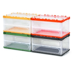 GYMAX 75L Collapsible Storage Bins Folding Plastic Stackable Utility Crates 4 Pack