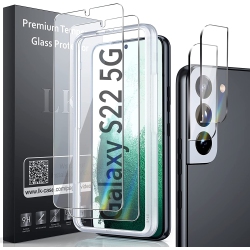 NAVOR [2+2 Packs] 2 Packs Screen Protector for Galaxy S22 And 2 Packs Camera Lens Protector 6.1-Inch \w Accurate Alignment Frame, 9H Tempered Glass