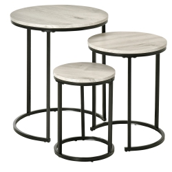 HOMCOM Nesting Tables Set Of 3, Round Coffee Table, Modern Stacking Side Tables With Wood Grain Steel Frame for Living Room In Grey
