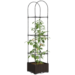 OUTSUNNY Raised Garden Bed With Tomato Planter Cage, Plastic Planter Box With Trellis, Self-Watering Disk, Drainage Holes for Climbing Plants