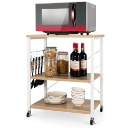 TOPBUY Kitchen Baker's Rack 3-Tier Microwave Cart With Wheels&10 Hooks Rustic /maple/vintage/nut In Brown