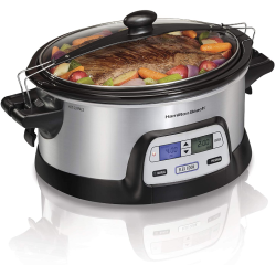 HAMILTON-BEACH Hamilton Beach Stay Or Go Portable 6-Quart Programmable Slow Cooker With Flexcook Dual Digital Timer for 2 Heat Settings, Lid Lock