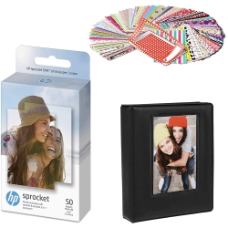 HP Sprocket 2X3" Premium Zink Sticky Back Photo Paper (50 Sheets) Starter Bundle