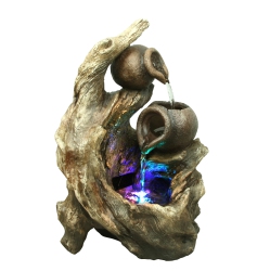 HI-LINE GIFT LTD 2 Jugs & Tree Trunk Fountain With RGB Led