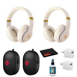 BEATS BY DR. DRE Beats Studio3 Wireless Series Over-Ear Headphones - Matte White/gold (Mq572Ll/a) 2 Pack Kit With USB Adapters