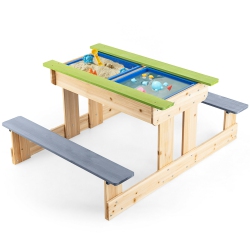 GYMAX 3-In-1 Kids Picnic Table Outdoor Wooden Water Table W/ Play Boxes In Sand