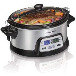 HAMILTON-BEACH Hamilton Beach Stay Or Go Portable 6-Quart Programmable Slow Cooker With Flexcook Dual Digital Timer for 2 Heat Settings, Lid Lock