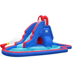 SUNNY & FUN Deluxe Inflatable Water Slide Park – Heavy-Duty Nylon Bouncy Station for Outdoor Fun - Climbing Wall, Slide, & Splash Pool – Easy To