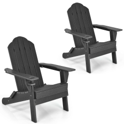 GYMAX 2PCs Patio Folding Adirondack Chair Weather Resistant Cup Holder Yard
