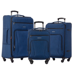 RENWICK 3 Piece Lightweight 4 Wheeled Spinner Carry On And Suitcase Set (Blue)
