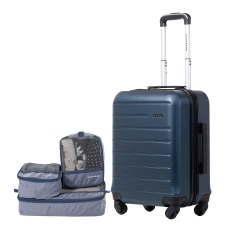 JETSTREAM Carry On Hardside Luggage With 3 Piece Organizer Packing Cube Set - Rolling Wheeled Spinner Travel Lightweight Abs Suitcase In Blue