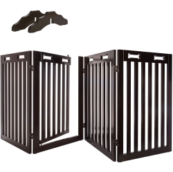 ARF PETS Free Standing Wood Dog Gate \w Walk Through Door, Expands Up to 80" Wide, 31.5" High - Bonus Set Of Foot Supporters Included - Upgraded