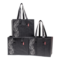 PLANET E Reusable Foldable Washable Grocery Shopping Bags With Reinforced Bottoms (Set Of 3) In Charcoal