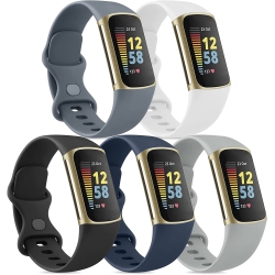 NAVOR 5 Pack Bands Compatible \w Fitbit Charge 5 Band for Women Men, Soft Silicone Sport Strap Replacement Wristbands for Fitbit Charge 5 Smartwatch