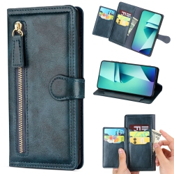 PIERO Leather Zipper Wallet Case Flip Card Holder Stand Phone Cover Premium Leather Flip Cover for Samsung Galaxy S21 Fe -Cyan