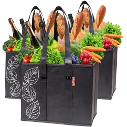 PLANET E Reusable Foldable Washable Grocery Shopping Bags With Reinforced Bottoms (Set Of 3) In Black