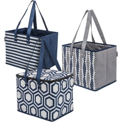 PLANET E Reusable Foldable Washable Grocery Shopping Bags With Reinforced Bottoms