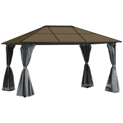 OUTSUNNY 10' X 13' Patio Gazebo, Hardtop Garden Canopy \w Aluminum Framed And Polycarbonate Roof, Party Tent Marquee Outdoor Shelter \w Mesh