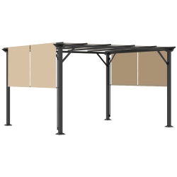 OUTSUNNY 10' X 12' Retractable Pergola Canopy, Outdoor Gazebo With Sun Shade Canopy And Steel Frame, for Backyard, Garden, Patio, Deck In Beige
