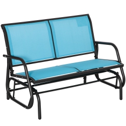 OUTSUNNY Patio Double Glider Outdoor Steel Sling Fabric Gliding Bench Garden Swing Chair Heavy-Duty Porch Rocker Garden Loveseat In Blue