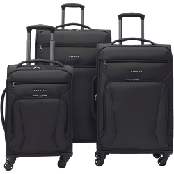 RENWICK Lightweight Softside Multidirectional Spinner 4 Wheeled Luggage (Black)