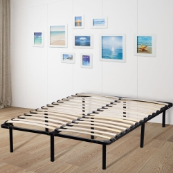 LIVINGBASICS Full Size Metal Bed Frame, Platform Bed With Wooden Slat Support Mattress Foundation, No Box Spring Needed
