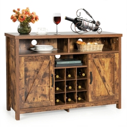 GYMAX Buffet Storage Cabinet Farmhouse Sideboard W/9-Bottle Wine Rack & 2 Doors
