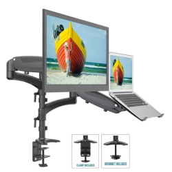 SHOPPINGALL Refurbished (Excellent) - Dual Gas Spring 2 In1 Monitor & Laptop Or Double Monitors Mount Stand \w 2 Swing Arms for 15"-32" Monitors