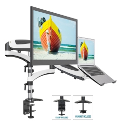 SHOPPINGALL Refurbished (Excellent) - Dual Gas Spring 2 In1 Monitor & Laptop Or Double Monitors Mount Stand \w 2 Swing Arms for 15"-32" Monitors