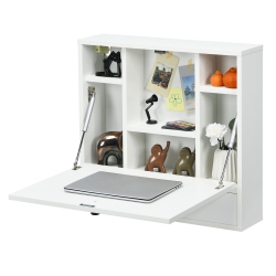 TOPBUY Wall Mount Floating Desk Foldable Space Saving Laptop Workstation With Storage Drawer And Shelves Black/white
