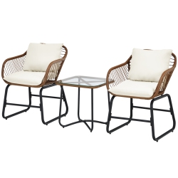 TOPBUY Patiojoy 3 Pieces Outdoor Furniture Set Patio Bistro Set W/2 Armchairs & Tempered Glass Table White/turquoise/red