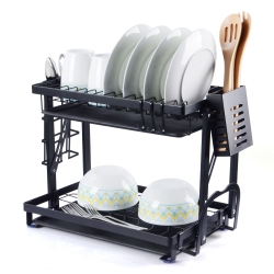 SORTWISE 2-Tier Foldable Dish Rack, Drying Rack Organizer With Drain Board Utensil Holder for Kitchen Counter