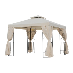 OUTSUNNY 10' X 10' Patio Gazebo Outdoor, Canopy Shelter With Double-Tier Roof, Pavilion Sidewalls for Garden Events, Cream In White