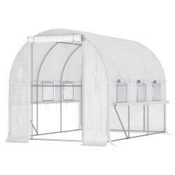 OUTSUNNY 10' X 6.6' X 6.6' Walk-In Tunnel Greenhouse Pe Cover, Zipper Doors Roll-Up Side Cover& Mesh Windows In White