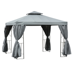 OUTSUNNY 10' X 10' Patio Gazebo Outdoor, Canopy Shelter With Double-Tier Roof, Pavilion Sidewalls for Garden Events, Dark In Grey