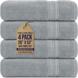CANADIAN LINEN Everest Luxury Bath Towels, 26”X52”, 4 Pack, Soft Absorbent 100% Cotton Lightweight Quick Dry Bathroom Towels for Home, Gym, Light