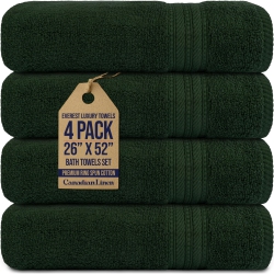 CANADIAN LINEN Everest Luxury Bath Towels, 26”X52”, 4 Pack, 100% Cotton Soft Absorbent Lightweight Quick Dry Towels for Home, Gym, Airbnb, Hunter