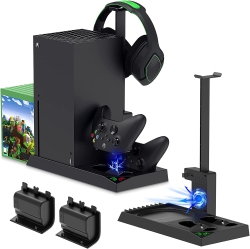 NAVOR Vertical Stand for Xbox Series X/s \w Cooling Fan, Charging Station Compatible \w Xbox Series X/s \w Controller Charger Dock And Game Rack