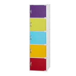 HODEDAH 5 Shelf 5 Door Multi-Purpose Wooden Bookcase In Multi-Color Finish