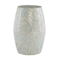 LINON Westly Mosaic Capiz Wood Drum Table In In Light Blue